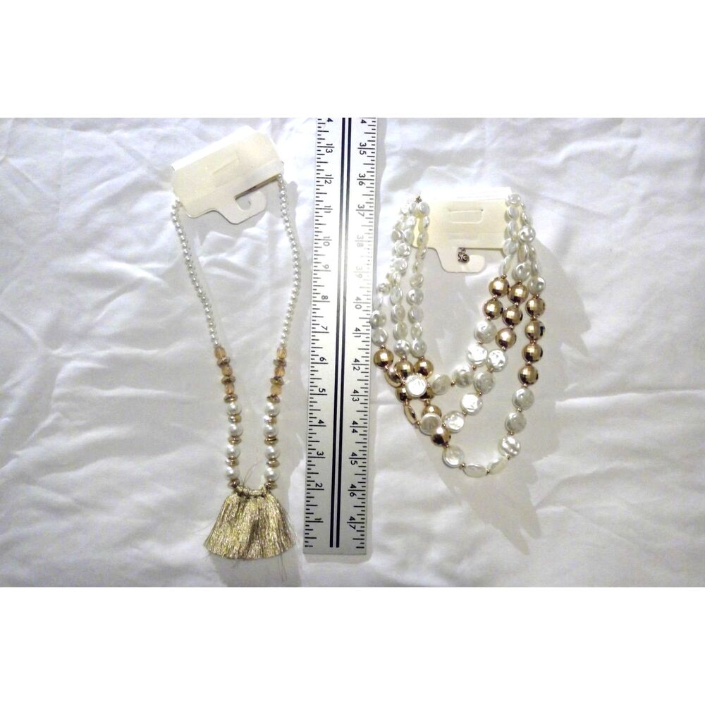 Chic Faux Pearl Beaded Layered Necklace & Fabric Tassel Necklace Set
